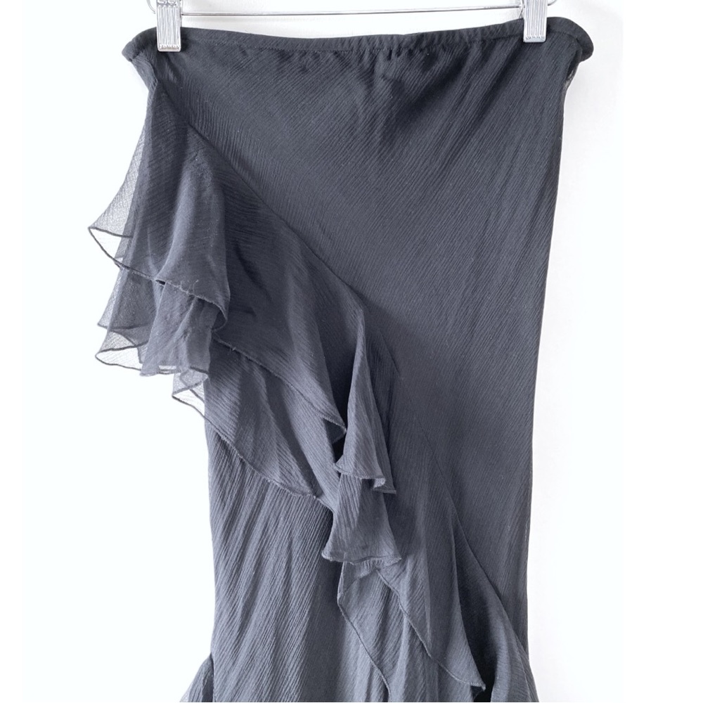 Vintage 100% Silk Strapless Ruffle Beaded Maxi Formal Dress, Black - Size XS - Picture 6 of 11